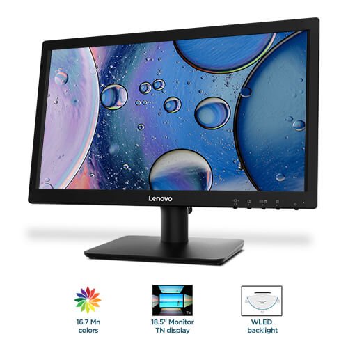 Lenovo D19-10 18.5" Monitor, TN panel , 1366 x 768,  Input connectors- VGA + HDMI  ,Cables included - VGA, 1 Year warranty